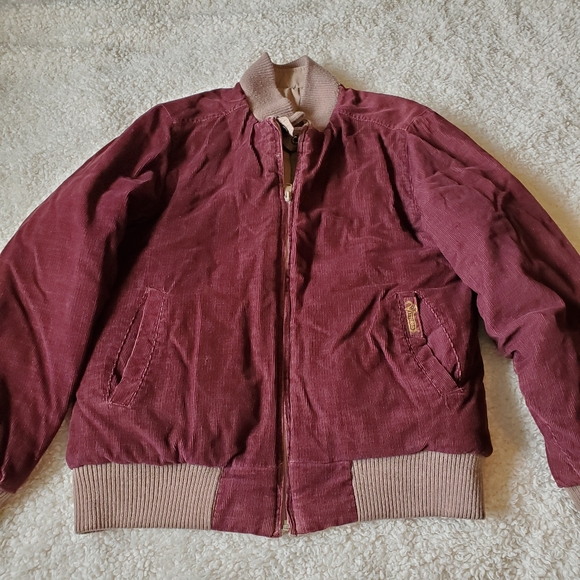 80s burgundy/beige corduroy bomber jacket reversible small - Picture 5 of 11